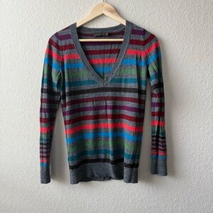 The Limited Multicolor Striped V-Neck Wool Blend Sweater‎